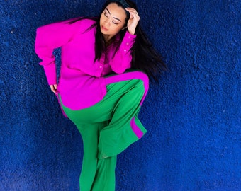 Silk Side Stripe Co-ord Set: Wide Leg Trousers & Shirt