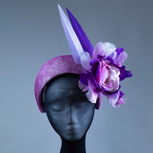 Handmade Purple Halo Headband Fascinator with Feathers and Pearls