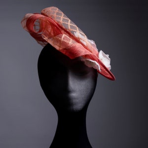 Peach and White One-of-a-Kind Sinamay Fascinator for Weddings and Races
