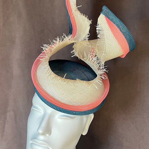 Coiling Curly Teal, Coral and Ivory Fascinator for a Fun and Unique Look