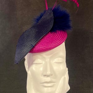 Handmade Navy & Pink Fascinator Hat: Sculptural Royal Ascot Headpiece