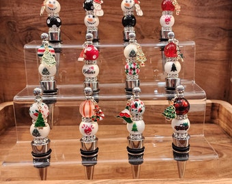 Christmas Wine Stopper, Snowman, Christmas tree, Beaded Wine Stopper, Wine Stopper, Bubblegum Bead