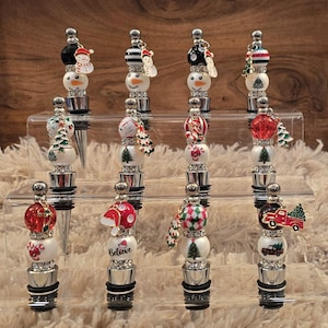 Christmas Wine Stopper, Snowman, Christmas tree, Beaded Wine Stopper, Wine Stopper, Bubblegum Bead