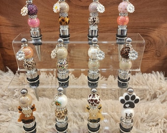 Beaded Wine Stopper, Wine Stopper, Bubblegum Bead, Animal Print, Highland Cow, Sunflower