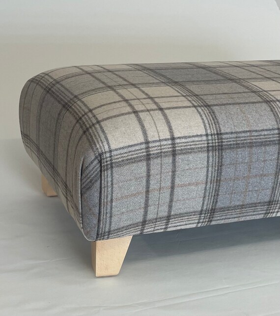 Large grey tartan footstool deals