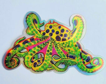 Octopus Holographic Sticker | Laptop Decal Sticker | Holographic Sticker