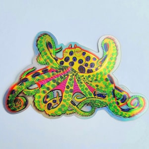 Pegatina holográfica de pulpo / pegatina de calcomanía portátil / pegatina holográfica