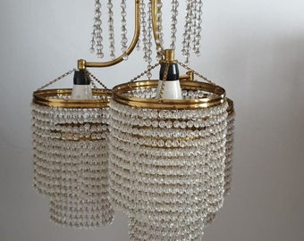 French Antique Crystal and Brass Chandelier Parisian Apartment Romantic Home Decor