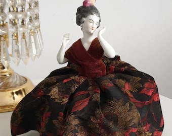 Antique 1920s half doll jewellery box