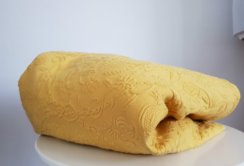 Vintage 1930s French Coverlet Yellow French Pique Bedcover & Blue