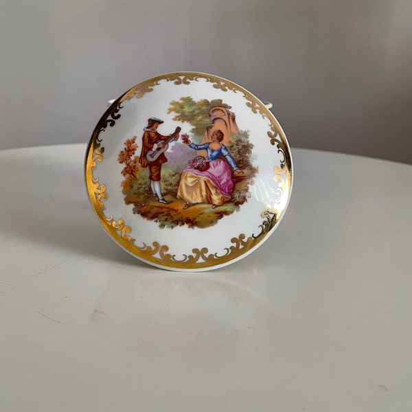 Antique porcelain Limoges  Large Limoges porcelain trinket box Scene gentry Vanity Table