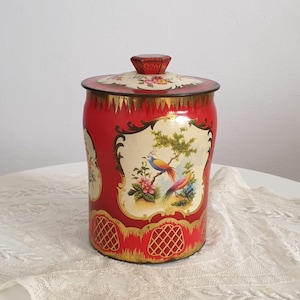 Vintage floral and birds tin | Shabby chic storage