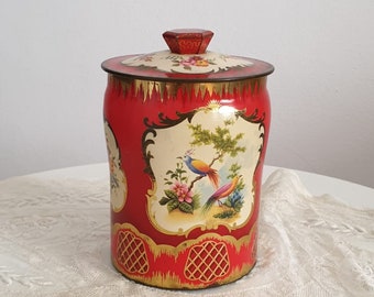 Vintage blik met bloemen en vogels | Shabby-chic opbergers