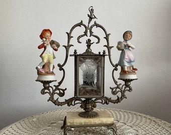 Antique French Table Lamp | Spelter and Solid Marble Lamp