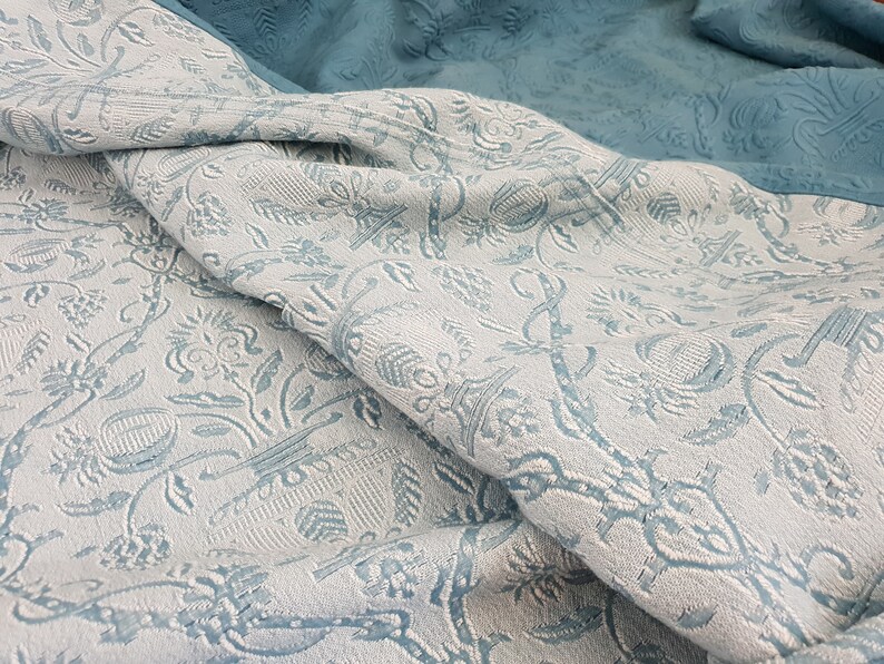 Vintage 1930s French Coverlet Yellow French Pique Bedcover & Blue