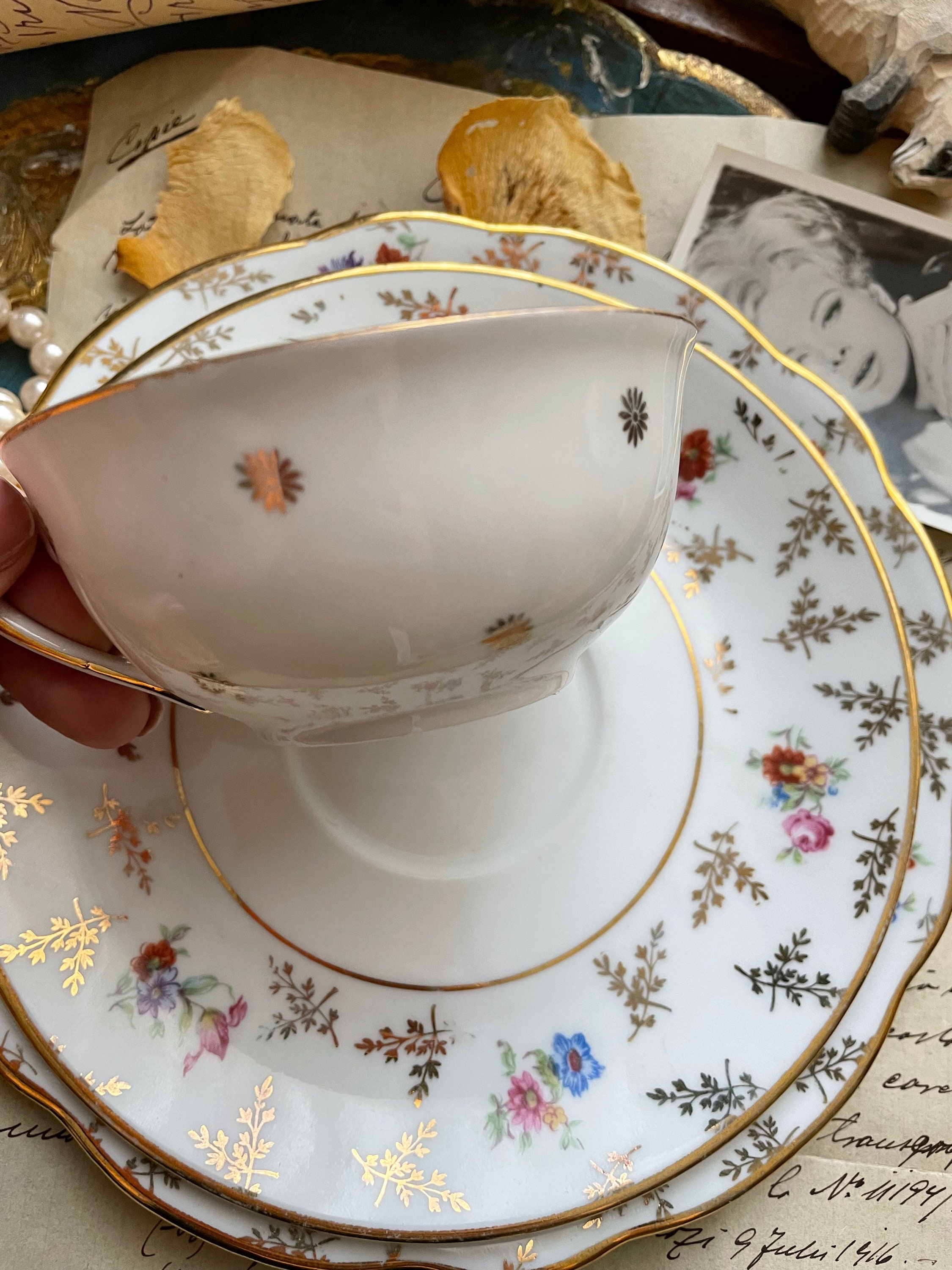 France Tea Cup Flower Set Trio French Porcelain Floral Teacup Etsy