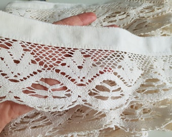 Vintage handmade lace trim 2 pieces in cotton | cluny bobbin lace trim
