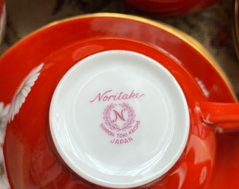 Antique 1920s Noritake Nippon Toki Kaisha Red Daisy Chrysanthemum