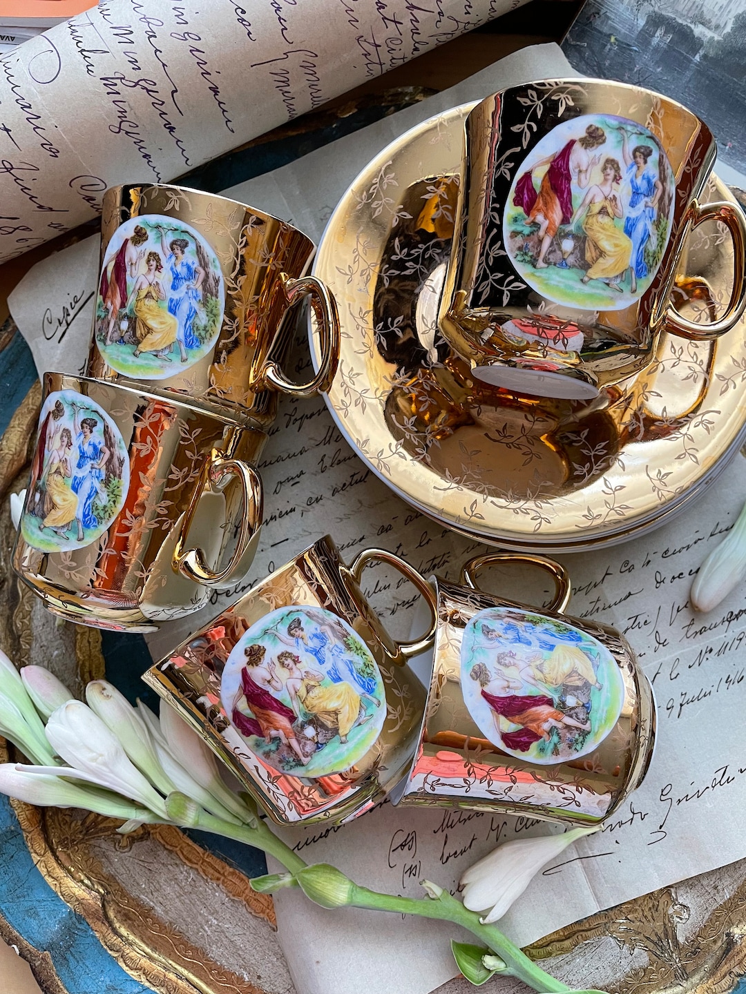 Vintage Porcelain Coffee Cup and Saucer Set of 5 - Etsy