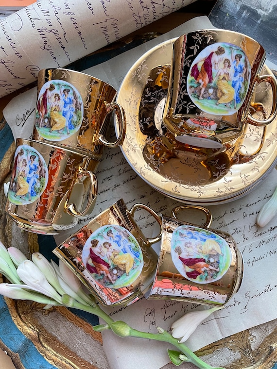 Vintage Porcelain Coffee Cup and Saucer Set of 5 - Etsy