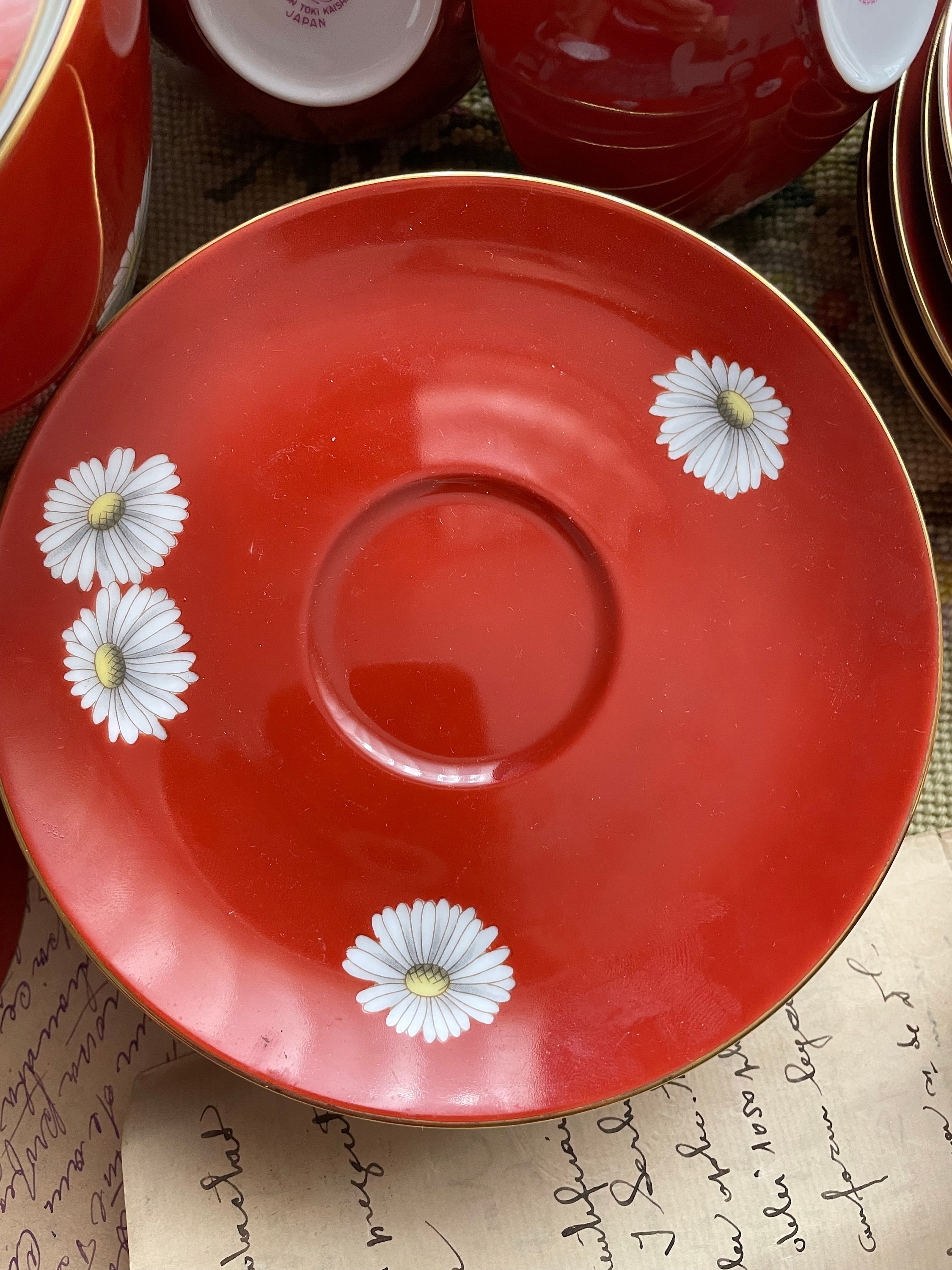 Antique 1920s Noritake Nippon Toki Kaisha Red Daisy Chrysanthemum