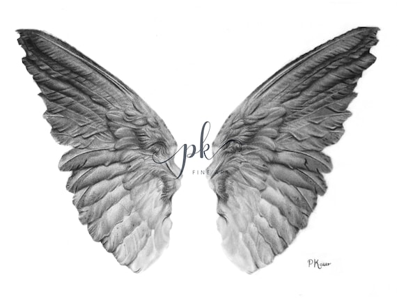 Angel Wings Drawing Print Realistic Angel Wings Art Angel - Etsy UK
