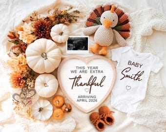 Thanksgiving Schwangerschaftansage | Herbst Digitale Babymitteilung | Herbst bearbeitbare Vorlage