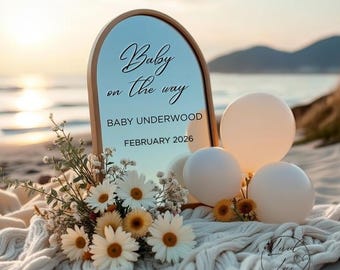 Strand Baby offenbaren Vorlage | Schwangerschaftsmitteilung | Meer Thema Social Media Reveal | Neutrale Babyankündigungs-Ideen