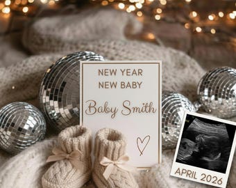 Neues Jahre Schwangerschaftsankündigungs-Baby enthüllen Digitale Vorlage