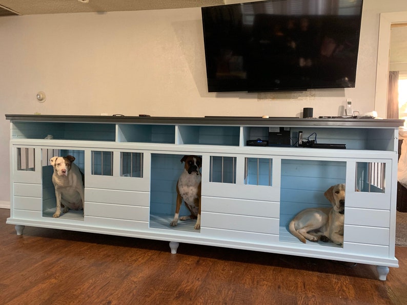 Triple Dog Kennel with built in Entertainment Center. Custom Etsy