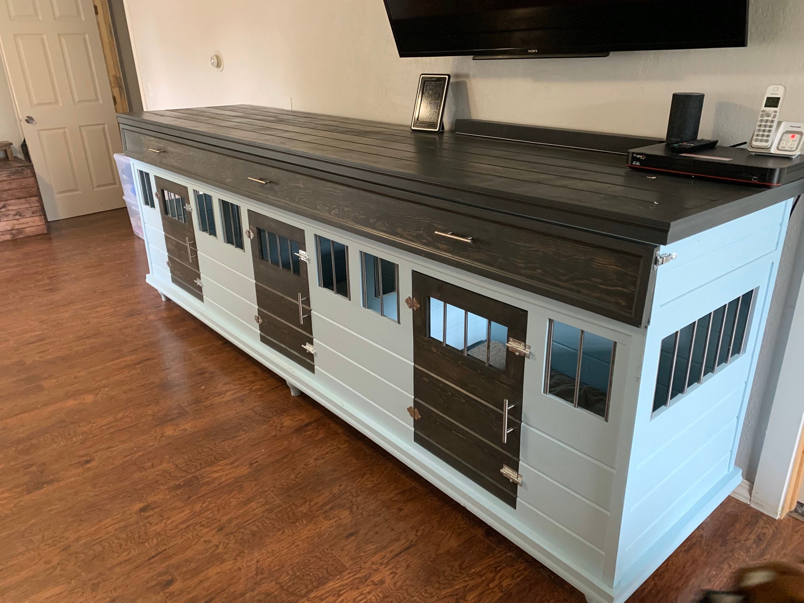 Triple Dog Kennel with built in Entertainment Center. Custom Etsy