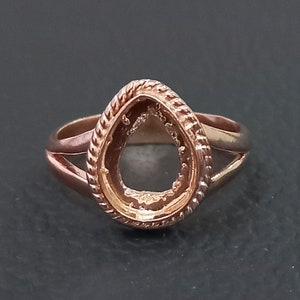 925 Sterling Silver Pear Ring, Rose Gold Plated Wire Design Bezel Cup Open Blank Ring, Setting For Making Ring 6x4 MM To 14x21 MM