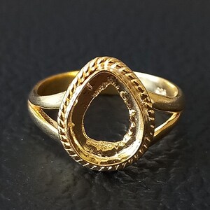 925 Sterling Silver Pear Ring, Gold Plated Wire Design Bezel Cup Open Blank Ring, Setting For Making Ring 6x4 MM To 14x21 MM