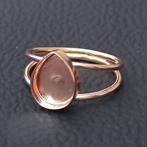925 Sterling Silver Pear Ring, Rose Gold Plated Double Wire Design Bezel Cup Close Blank Ring, Setting For Making Ring 6x4 MM To 14x21 MM