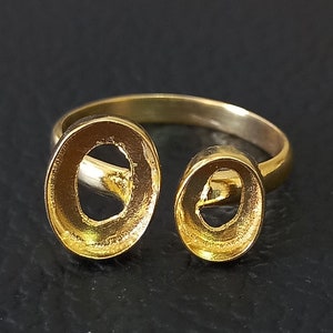 925 Sterling Silber ovaler Ring, vergoldeter verstellbarer schlichter Lünetten-Cup-offener leerer Ring, Einstellung für die Herstellung von Ring 6x4 bis 15x20 MM