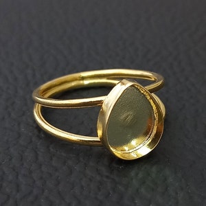 925 Sterling Silver Pear Ring, Gold Plated Double Wire Design Bezel Cup Close Blank Ring, Setting For Making Ring 6x4 MM To 14x21 MM