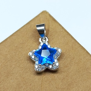925 Sterling Silver American Diamond Pendant For Her, 7 MM Fantastic Sky Blue Cubic Zirconia Pendant, Anniversary Gift For Wife