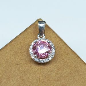 925 Sterling Silver Cubic Zirconia Pendant, 6MM Classic Pink Cubic Zirconia Round Pendant, One Of A Kind Jewelry, Gift For Wife
