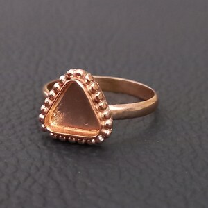 925 Sterling Silver Trillion Ring, Rose Gold Plated Beaded Bezel Cup Close Blank Ring, Setting For Making Ring 3x3 MM To 40x40 MM