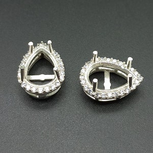 Pinza para pendientes de plata de ley 925, diseño asombroso, pinza para pendientes de plata con circonita cúbica abierta en forma de pera, trabajo de cenizas, joyería delicada