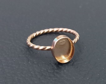 925 Sterling Silver Rose Gold Plated Plain Bezel Cup Close Blank Spiral Wire Collet Oval Ring, Setting For Making Ring 6x4 To 30x35 MM, DIY