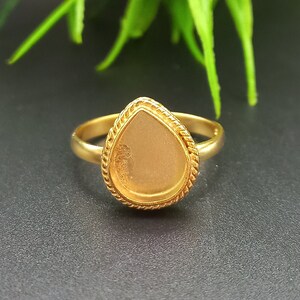925 Sterling Silver Gold Plated Pear Ring, Double Wire Wrapped Design Bezel Cup Close Blank Ring, Setting For Making Ring 6x4 MM To 14x21 MM