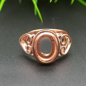 925 Sterling Silver Collet Ring, Rose Gold Plated New Design Bezel Cup Oval Open Blank Ring, Setting For Making Ring 6x4 MM To 30x35 MM, DIY