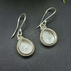 925 Sterling Silver Dangle Earring, Double Wire Bezel Cup Close Blank Collet Pear Earring, Setting For Making Earring 6x4 MM To 14x21 MM