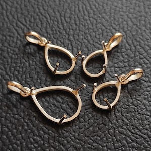 925 Sterling Silver Plain Prong Cup Open Blank Pear Pendant, Setting For Making Pendant 6x4 MM To 14x21 MM, DIY Jewelry Supplies
