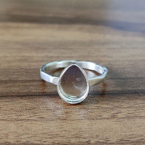 925 Sterling Silver Pear Ring, Hammered Bezel Cup Close Blank Ring, Setting For Making Ring 6x4 MM To 14x21 MM, DIY Jewelry Supplies