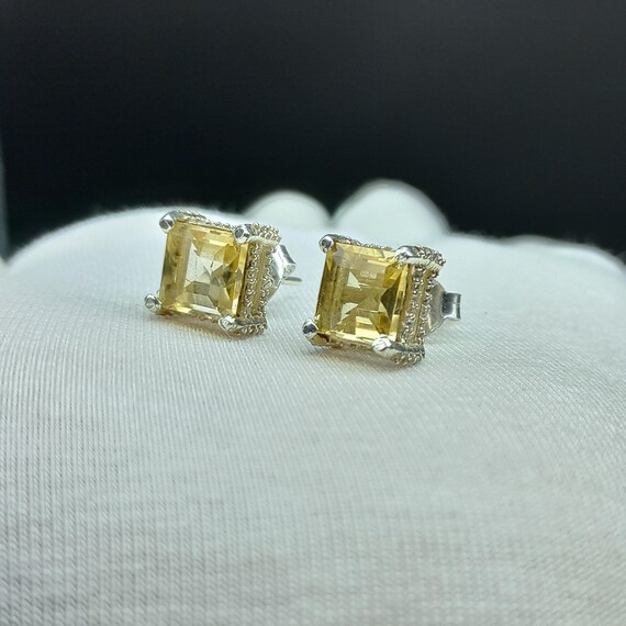 Orecchini in argento sterling con citrino - Design pendente con pietre preziose rotonde, quadrate e a goccia - Regalo fatto a mano per lei - Italia