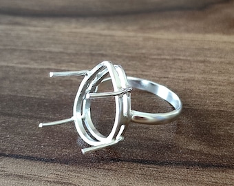925 Sterling Silver  Pear Ring Blank, DIY Prong Setting (6x4 MM - 14x21 MM)