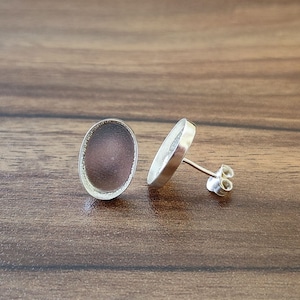 Sterling Silver Plated Oval Bezel Stud Earring Setting, DIY Jewelry (6x4 MM To 30X35 MM)