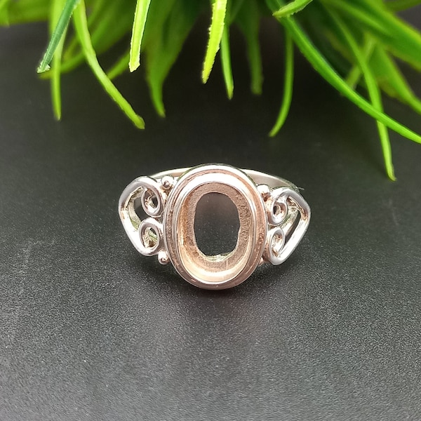 925 Sterling Silver Collet Oval Ring, New Design Bezel Cup Oval Open Blank Ring, Setting For Making Ring 6x4 MM To 30x35 MM, DIY Jewelry